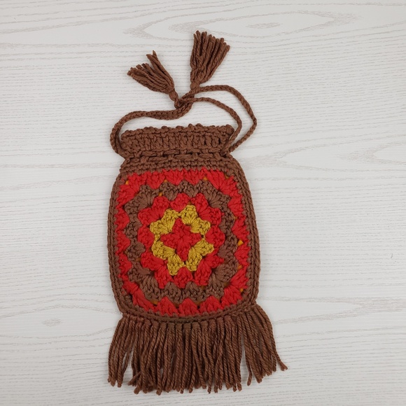 Vintage Crochet Macrame Purse Boho Fringe Handmade - Picture 4 of 5
